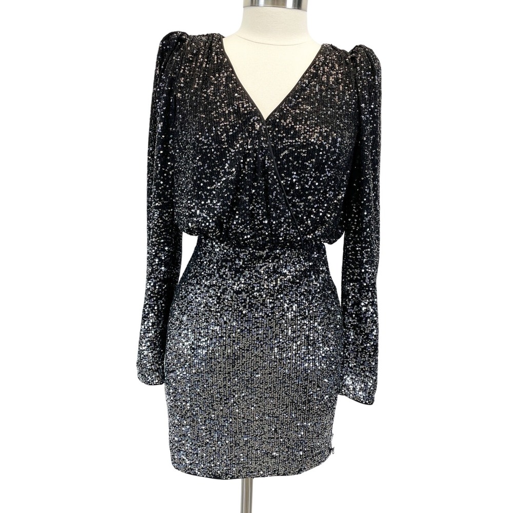 NEW LPA Revolve Constance Dress Sequin Black Silver‎ Ombre Open Back NYE Party M
